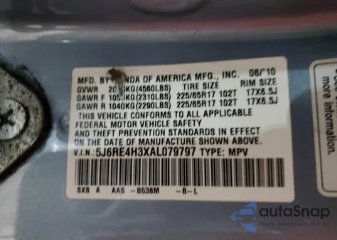 2010 Honda Cr-V Lx from USA, damaged, VIN 5J6RE4H3XAL079797